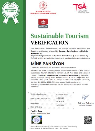 Mine Tatil Evleri Sürdürülebilirlik Sertifika EN